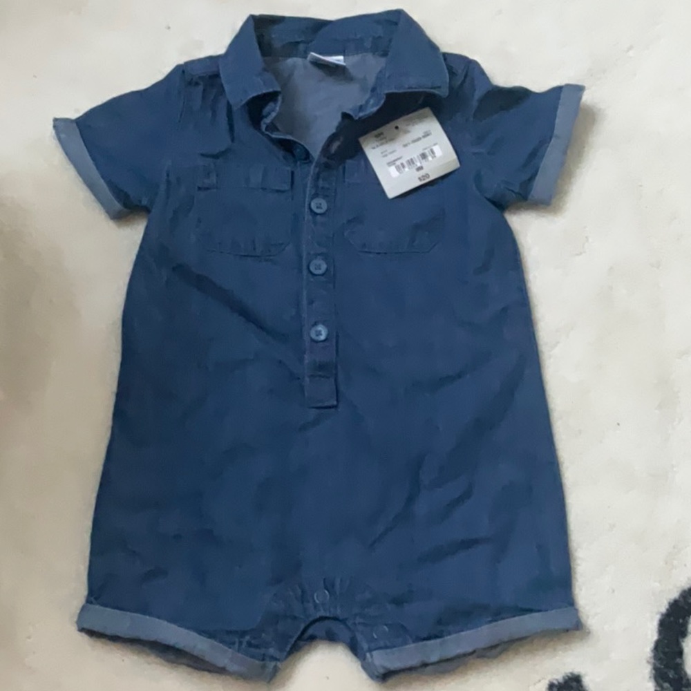 Okie Dokie denim one piece with snap fasten in the middle of the. 9m